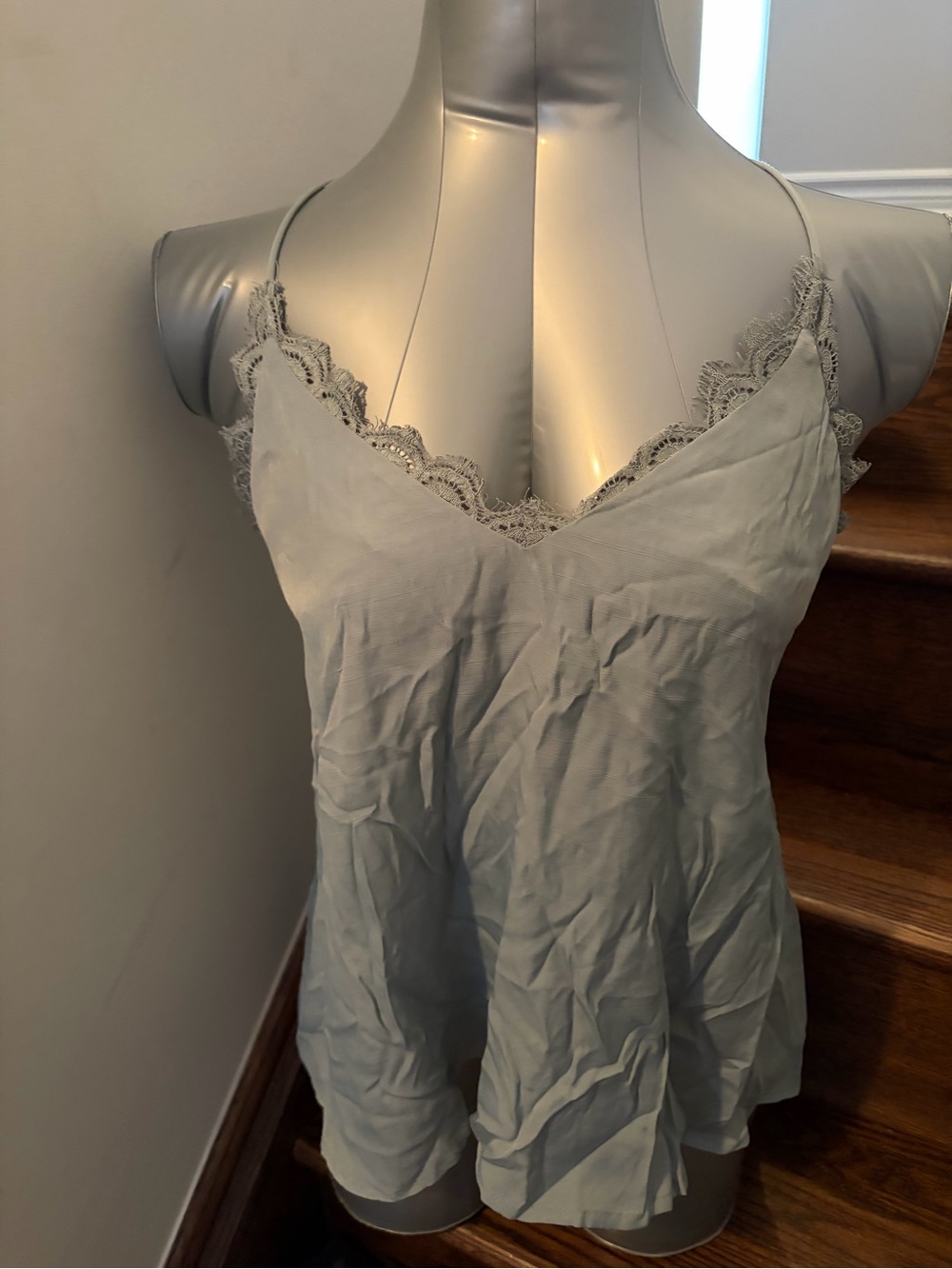 Mustard Seed Light Blue Lace-Trim Tank Top